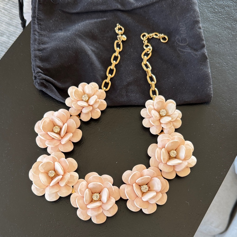 J. Crew Pink Floral Necklace with Gold Chain